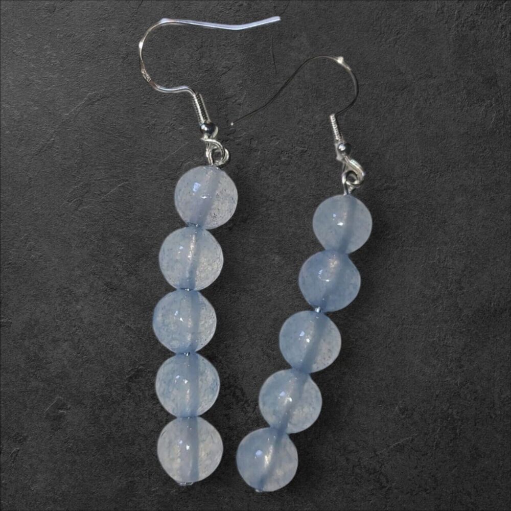 Blue Bubble Glass Sterling Silver 925‎ Dangle Drop Earrings Handmade 2"